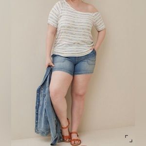 Torrid Off The Shoulder  Size 2 Multi-color Striped Short Sleeve Sweater